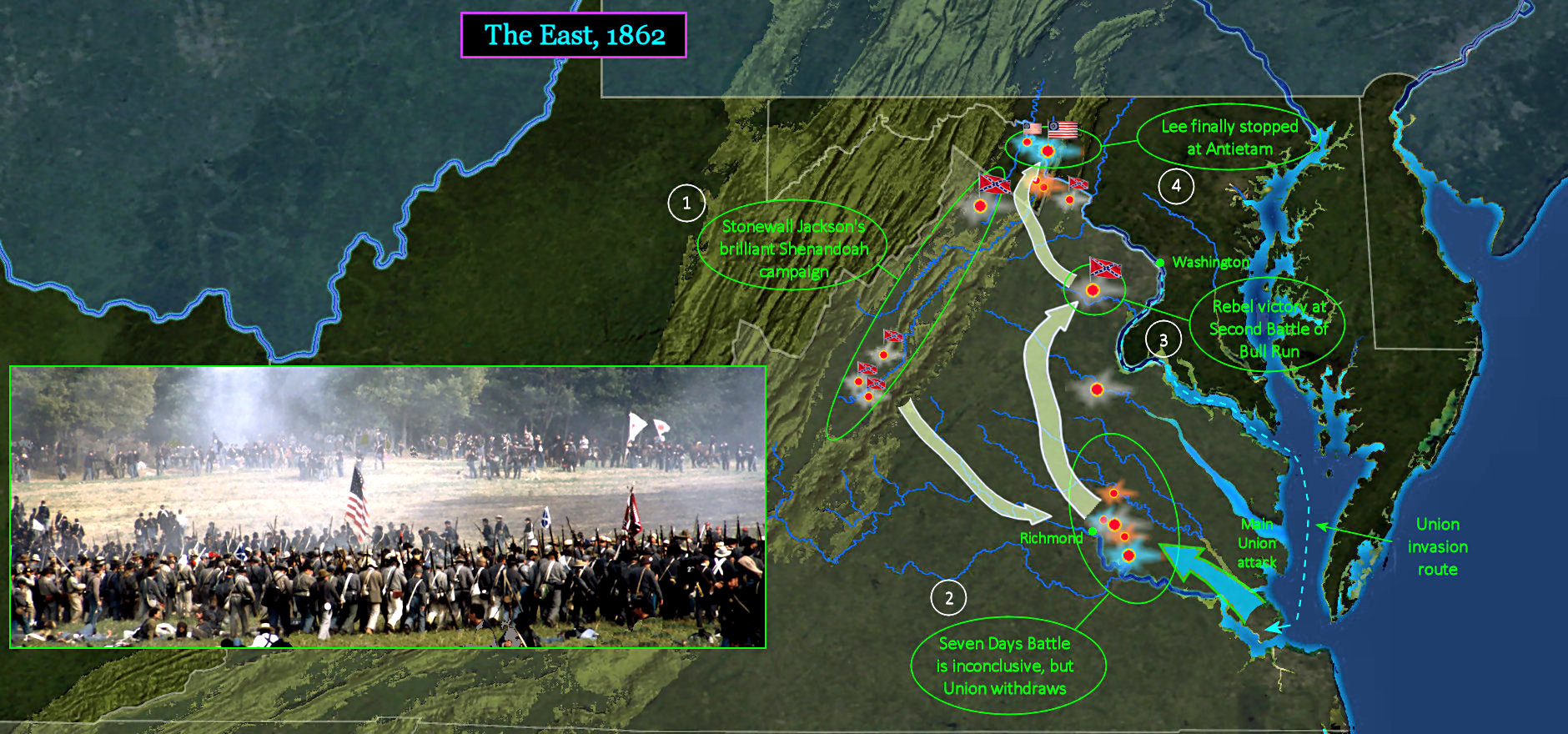 Civil War in the East, 1862 map